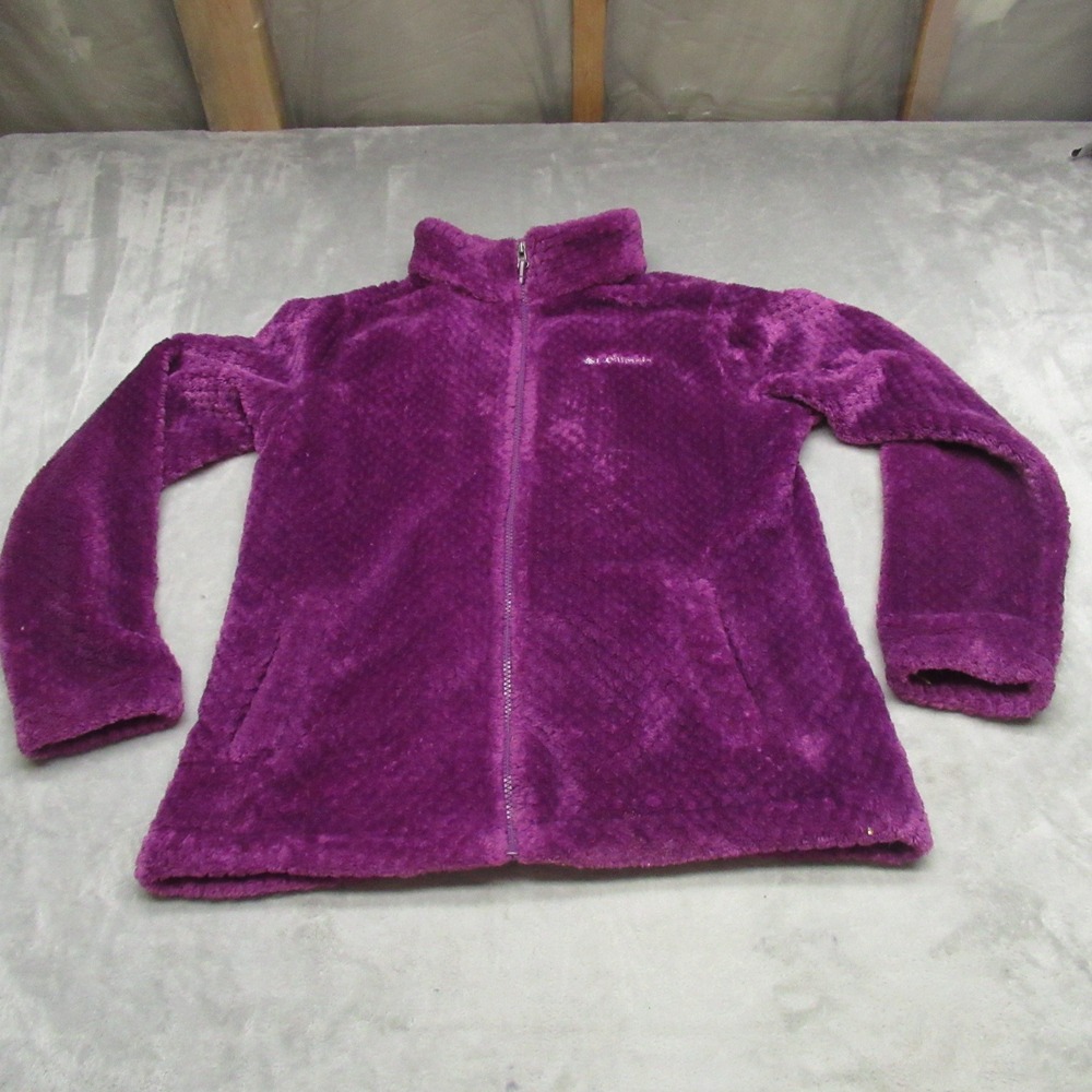Columbia Fire Side Jacket Kid XL Purple Sherpa Full Zip Fleece Fuzzy Warm Winter